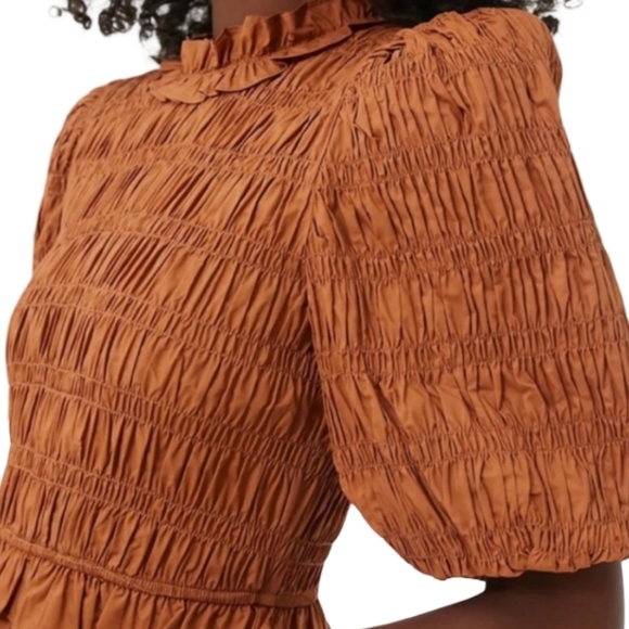 Anthropologie Moon River Caramel Smocked Midi Dress Puff Sleeve M - Picture 7 of 15